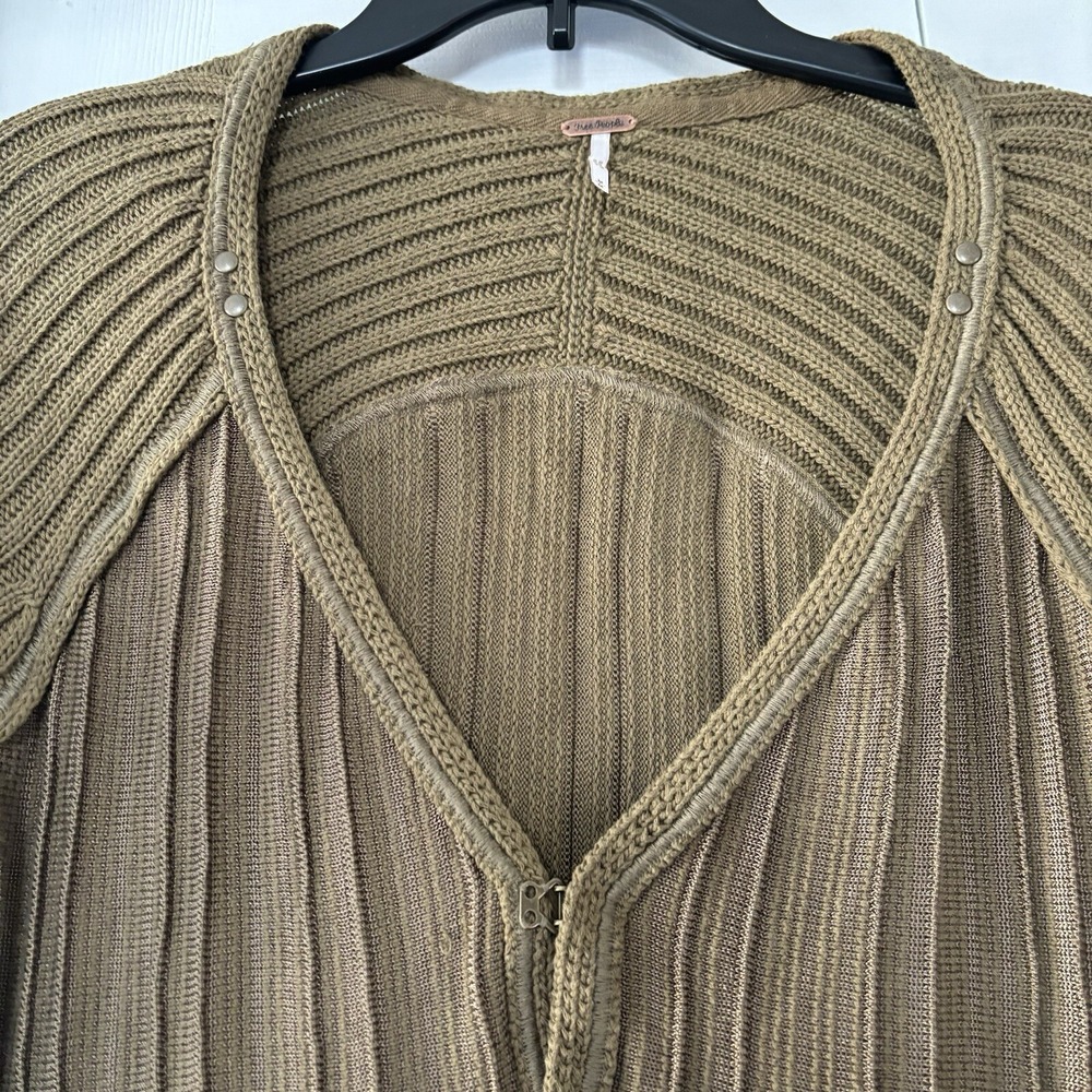 Free People M Olive Green Ribbed Ribs & Ruffles Knit Sweater Tunic - Picture 7 of 14